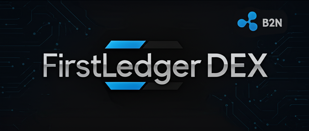FirstLedger Logo alongside XRP Ledger and B2N Token symbols, representing the primary marketplace for B2N.